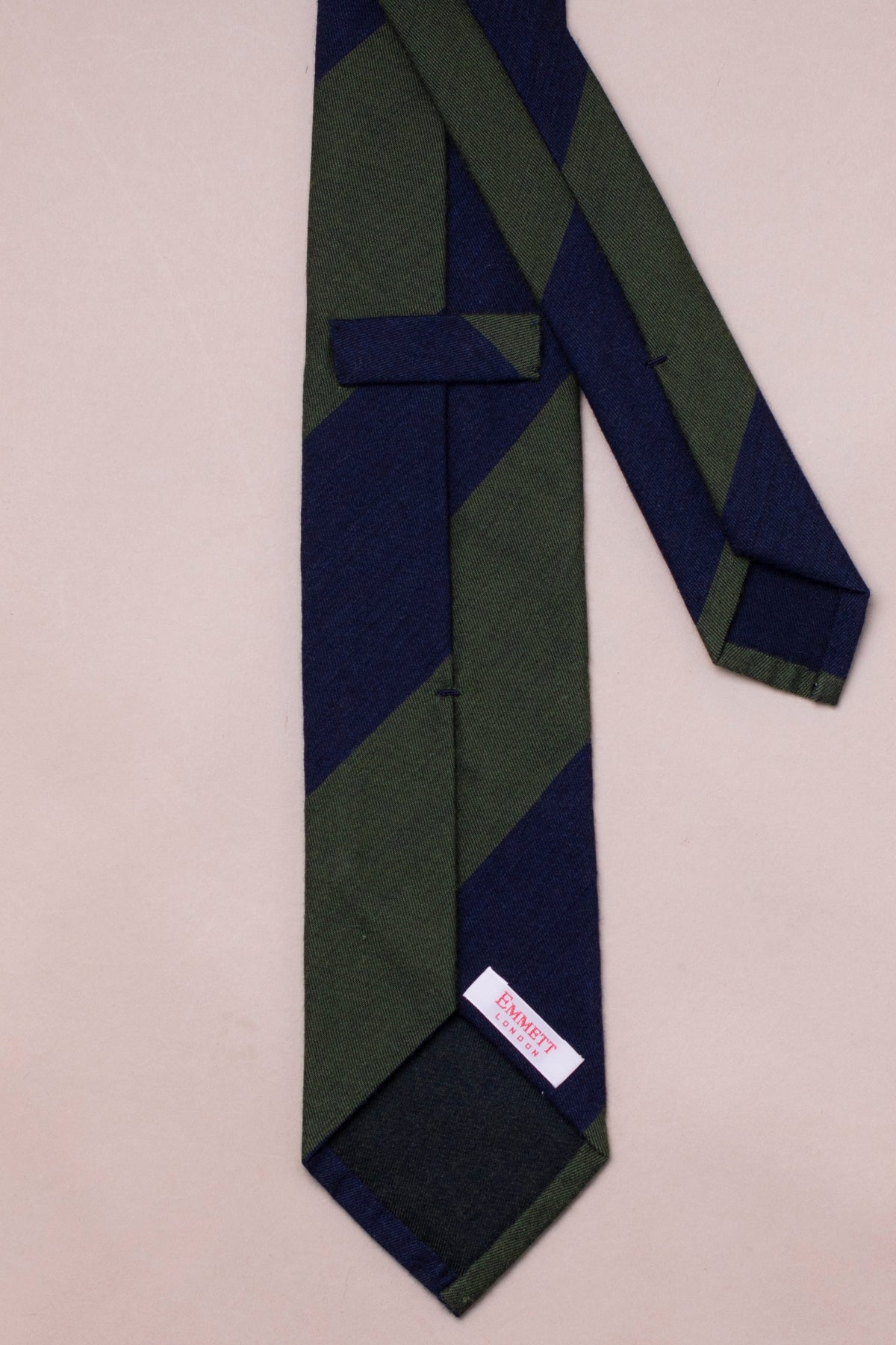 CRURAFASHION - Wide Stripe Wool and Silk Tie in Green and Navy