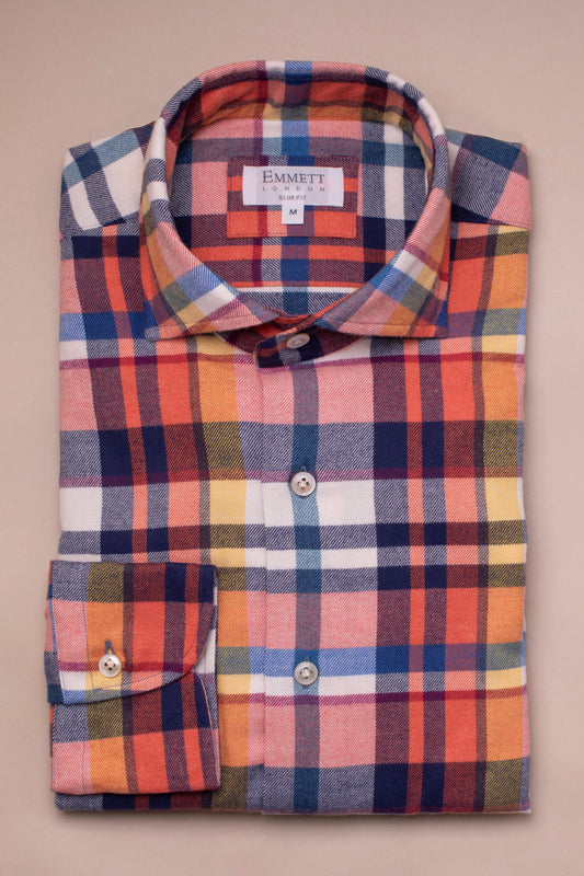 CRURAFASHION - Red & Blue Brushed Cotton Check Shirt