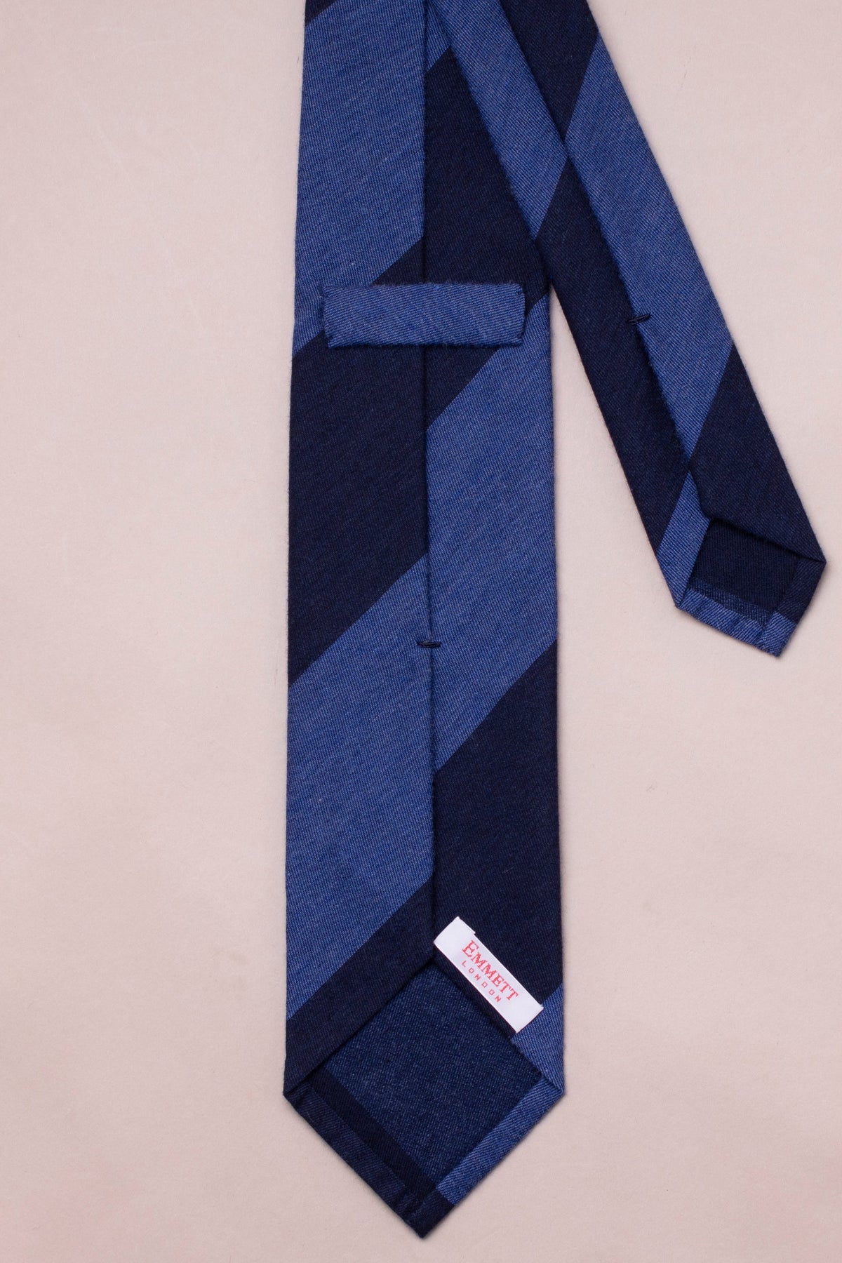 CRURAFASHION - Wide Stripe Wool & Silk Tie in Navy and Blue