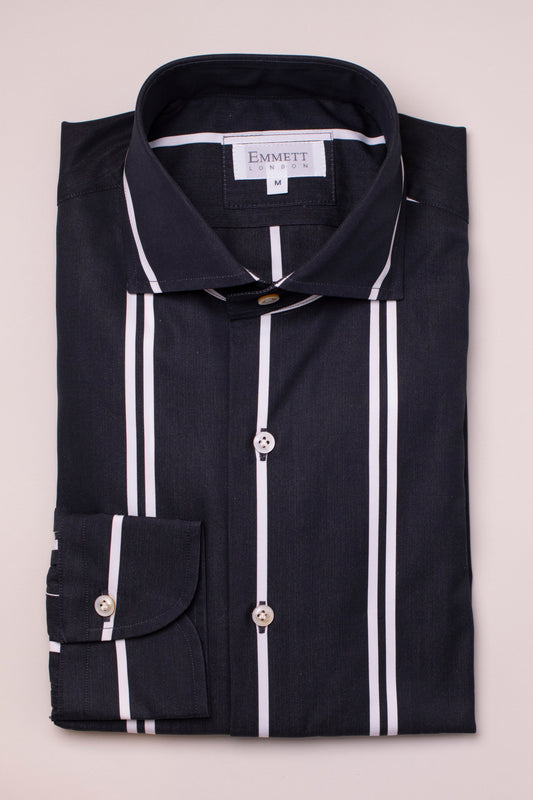 CRURAFASHION - Classic Black and White Striped Cotton Shirt