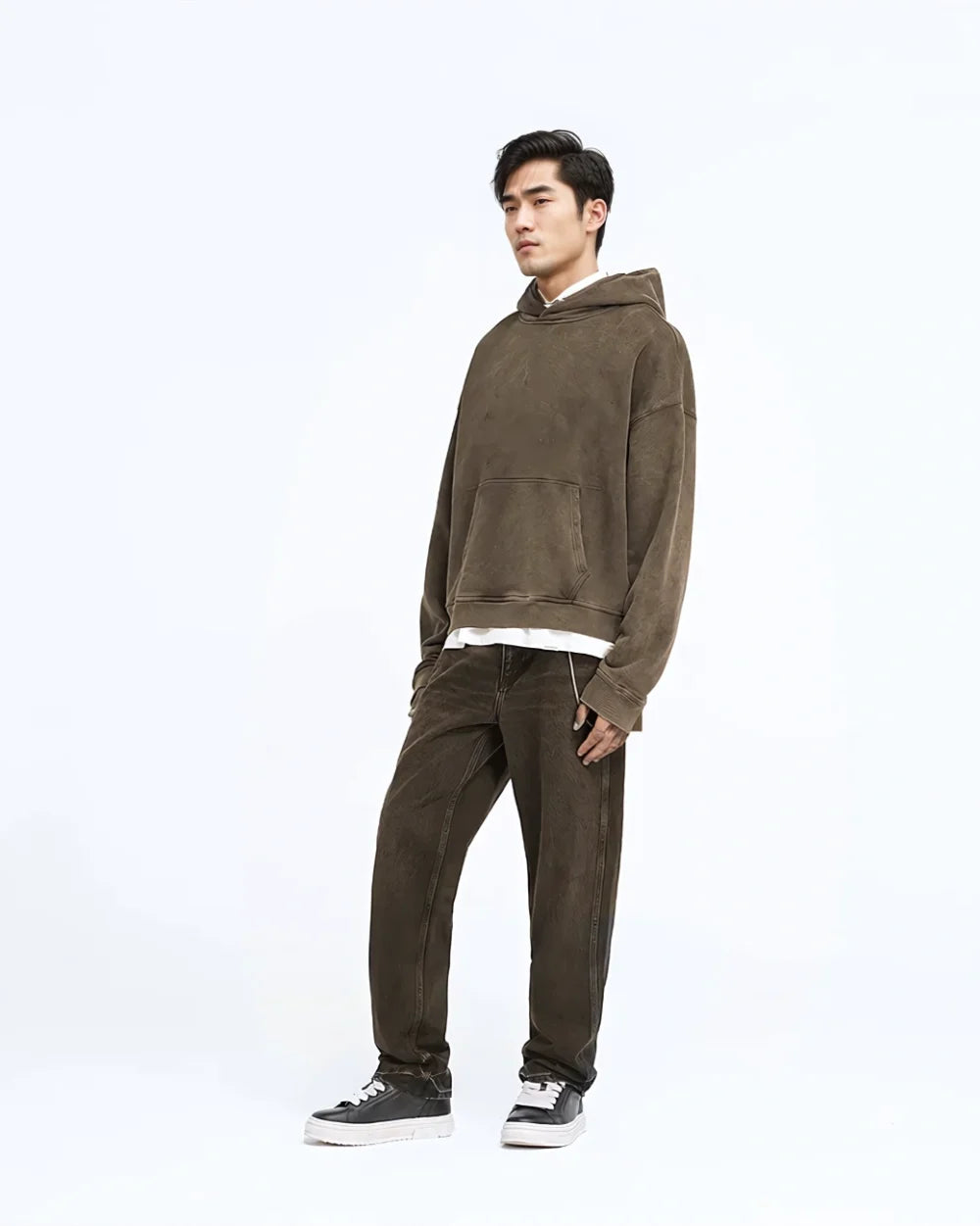 CRURAFASHION - Oversize Hoodie with Vintage Burn Finish